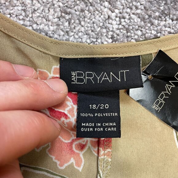 Lane Bryant Blouse Shirt womens 18/20 Brown Floral Belted Flared Sleeve Light - Picture 3 of 12